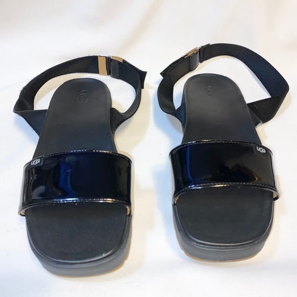 UGG Black Patent Leather Platform Slingback Sandals Womens 10 Retro - Picture 7 of 9